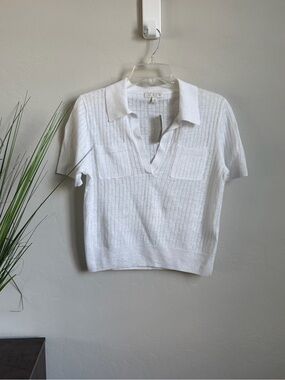 J.Crew Linen Ribbed Polo Sweater Top White Short Sleeve Size S NWT